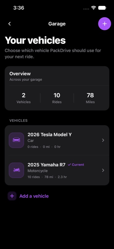 PackDrive garage screen